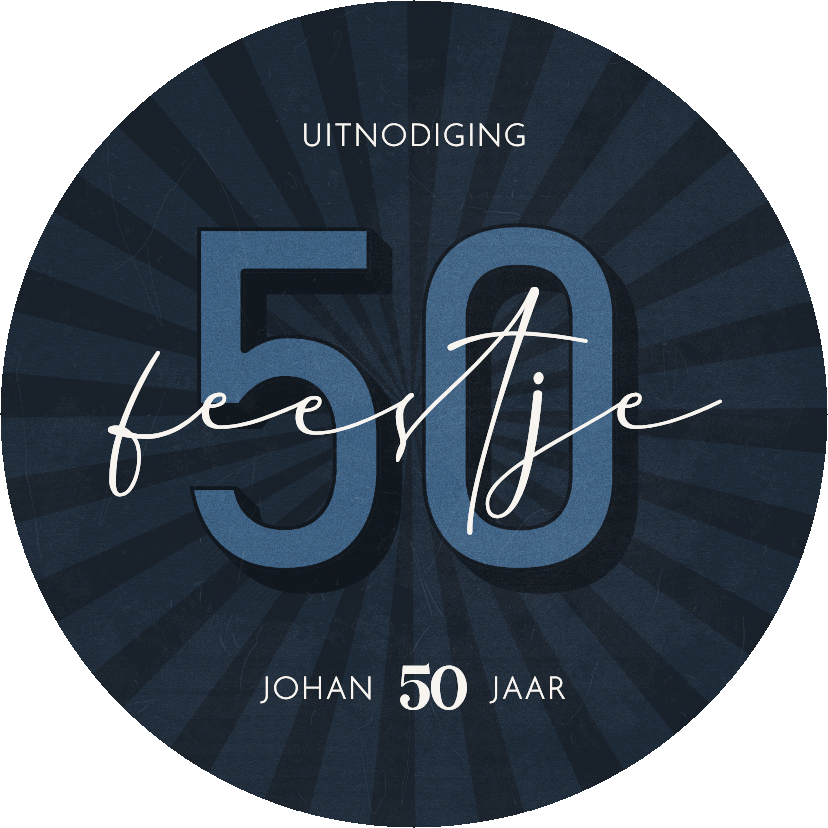 Uitnodiging cirkelvorm 50 feestje blauw vintage - Uitnodigingen Uitnodigingen - Uitnodiging cirkelvorm 50 feestje blauw vintage