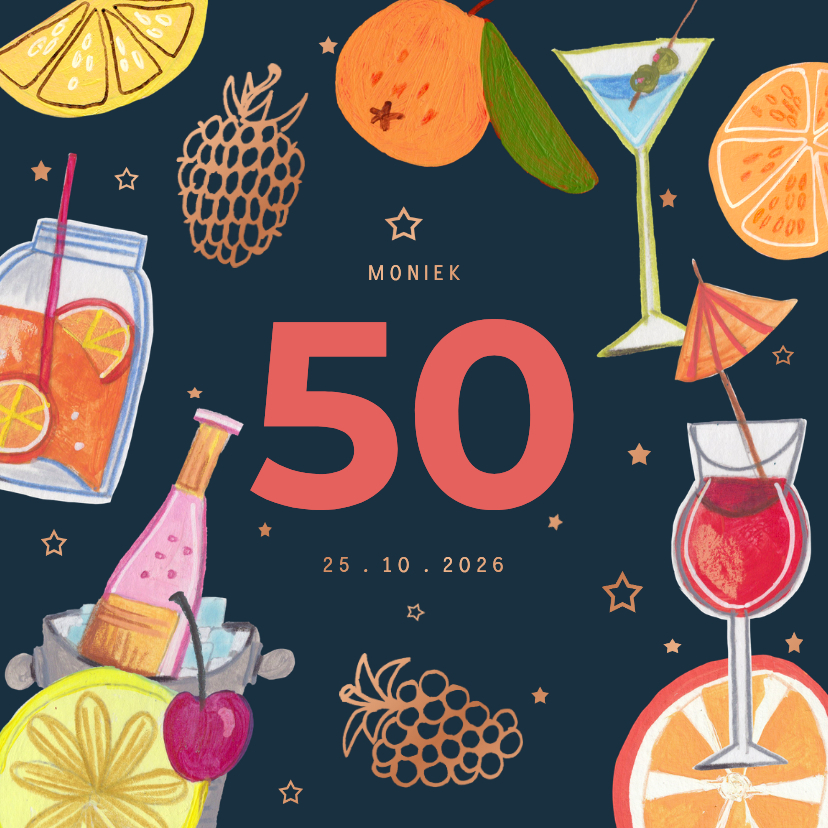 Uitnodiging cocktail feestje 50 jaar - Uitnodigingen Uitnodigingen - Uitnodiging cocktail feestje 50 jaar