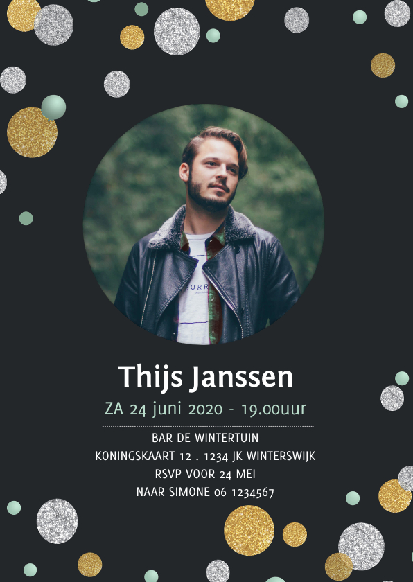 Uitnodiging confetti groen zwart - Uitnodigingen Uitnodigingen - Uitnodiging confetti groen zwart