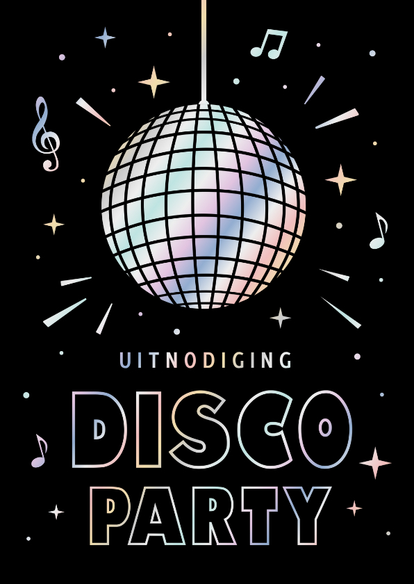 Uitnodiging disco dans feestje met holografisch folie - Uitnodigingen Uitnodigingen - Uitnodiging disco dans feestje met holografisch folie
