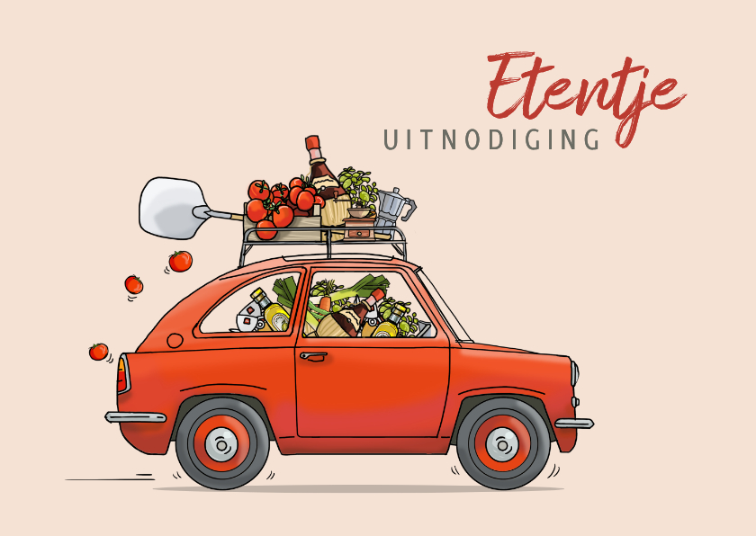 Uitnodigingen - Uitnodiging eten kleine auto