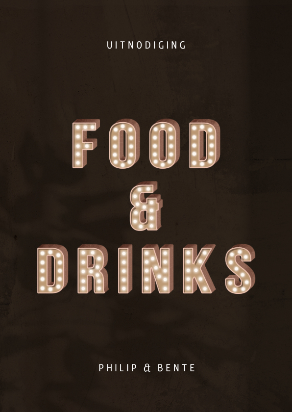 Uitnodigingen - Uitnodiging etentje festival letters met licht food & drinks