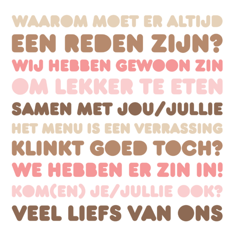 Uitnodiging Etentje Letters Lekker - Uitnodigingen Uitnodigingen - Uitnodiging Etentje Letters Lekker