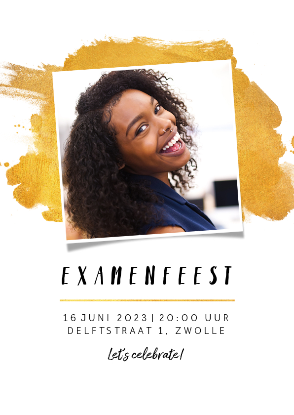 Uitnodigingen - Uitnodiging examenfeest geslaagd goud stijlvol foto