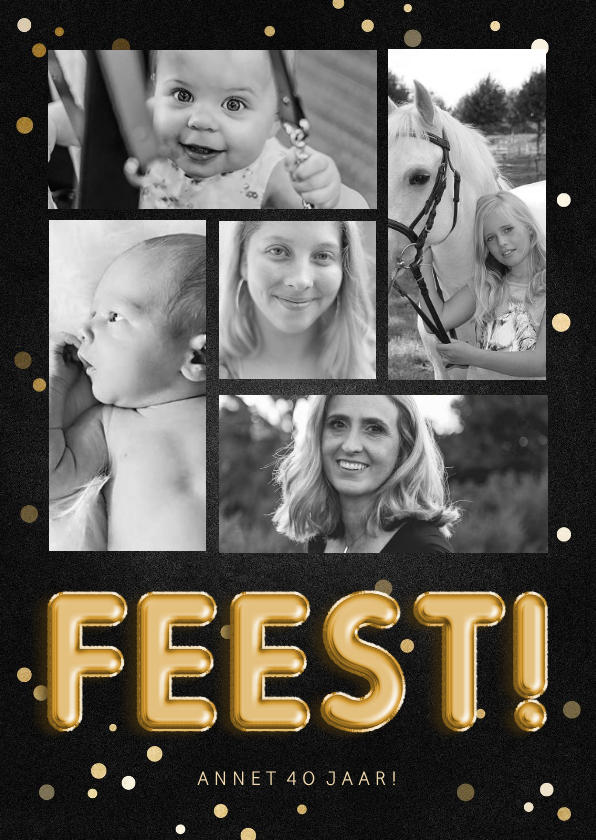 Uitnodigingen - Uitnodiging feest folieballon fotocollage met confetti