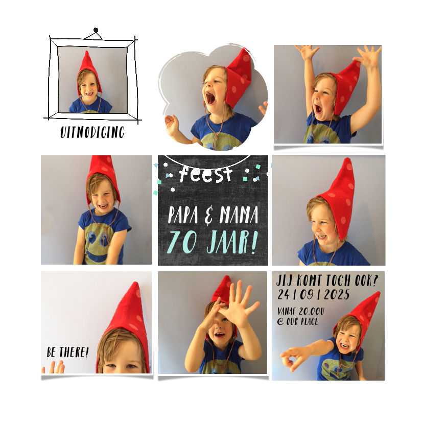 Uitnodiging feest fotocollage - Uitnodigingen Uitnodigingen - Uitnodiging feest fotocollage