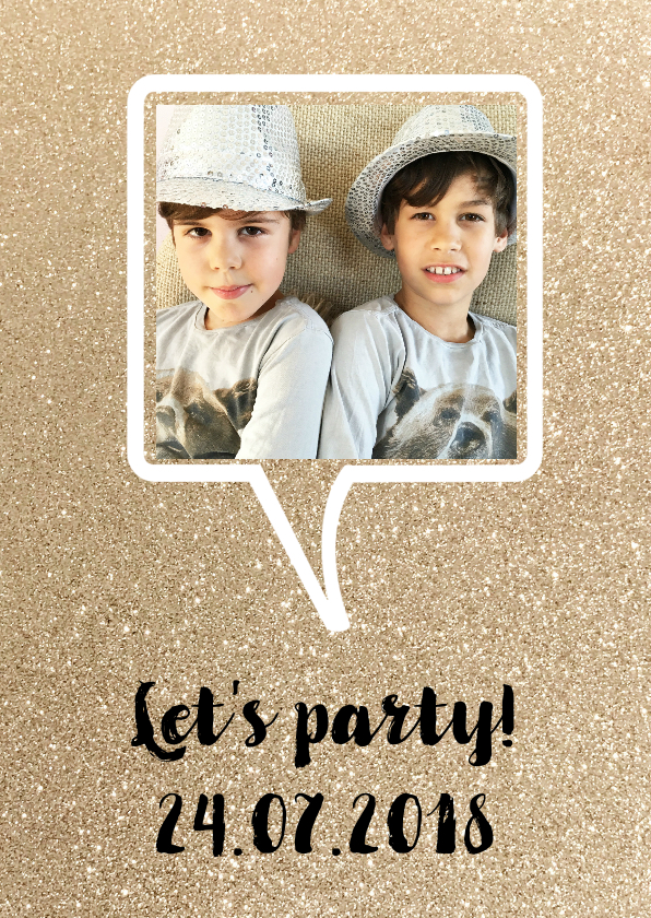 Uitnodiging feest glitter praatwolk foto - Uitnodigingen Uitnodigingen - Uitnodiging feest glitter praatwolk foto