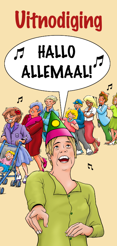Uitnodiging feest Hallo allemaal, wat fijn dat je er bent - Uitnodigingen Uitnodigingen - Uitnodiging feest Hallo allemaal, wat fijn dat je er bent