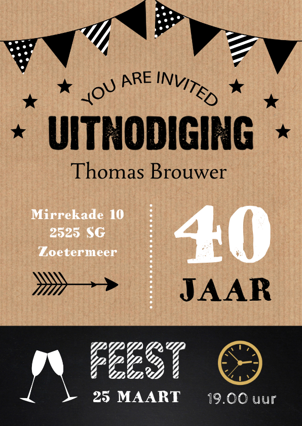 Uitnodigingen - Uitnodiging feest kraft typografie