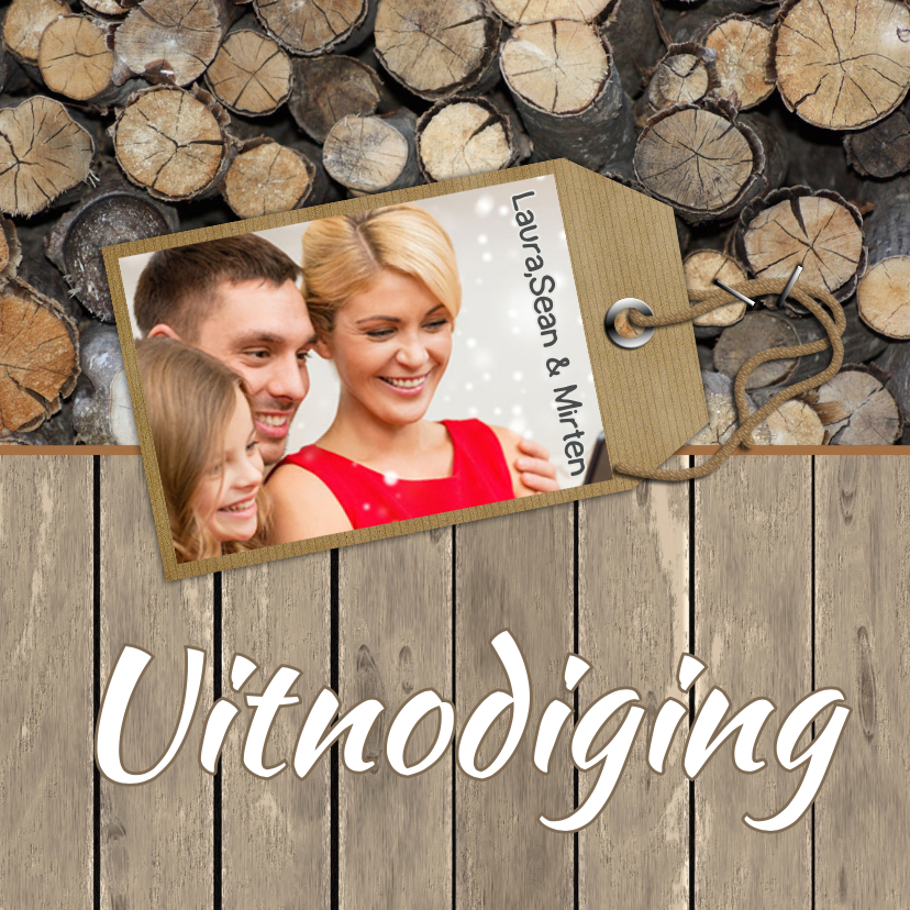 Uitnodiging feest label en hout - Uitnodigingen Uitnodigingen - Uitnodiging feest label en hout