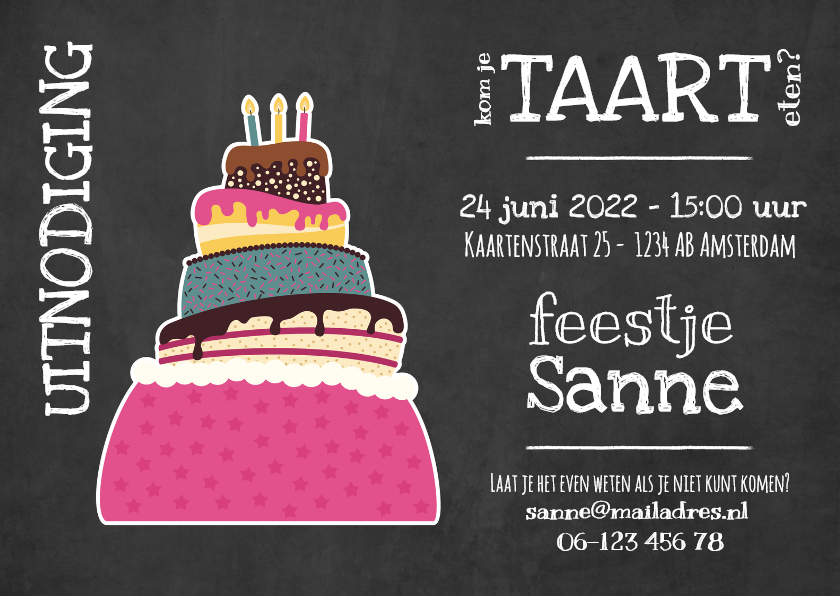 Uitnodiging feest met taart - DD - Uitnodigingen Uitnodigingen - Uitnodiging feest met taart - DD