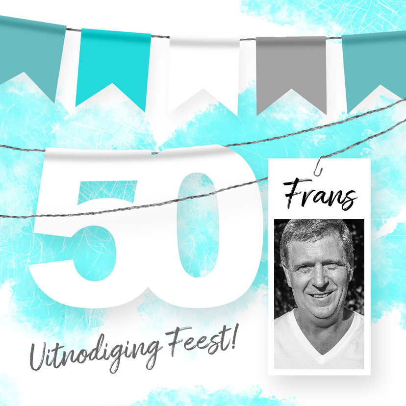 Uitnodiging feest slinger en foto 50 - Uitnodigingen Uitnodigingen - Uitnodiging feest slinger en foto 50