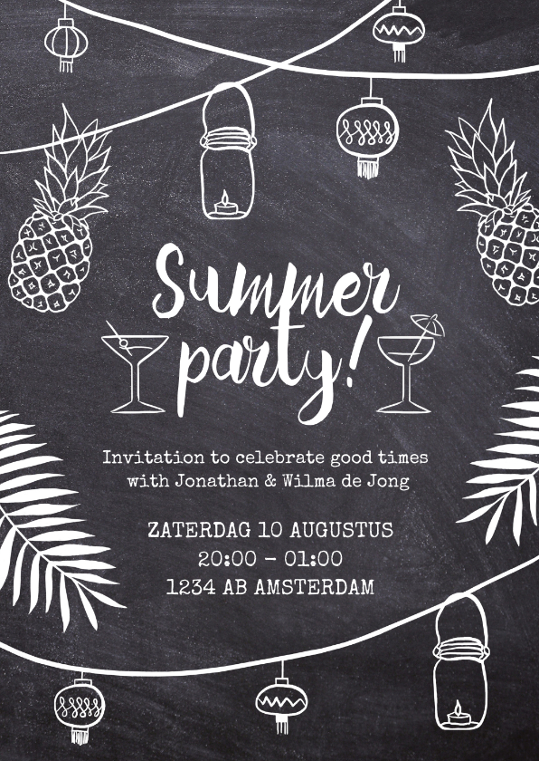 Uitnodigingen - Uitnodiging feest Summer Party krijtbord