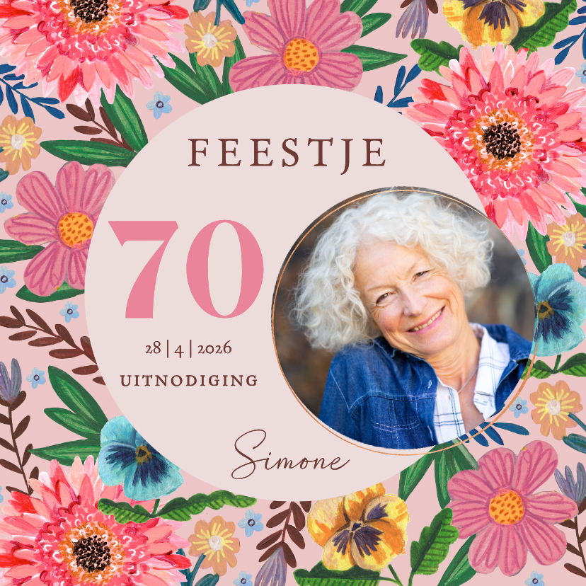 Uitnodigingen - Uitnodiging feestje 70 bloemen botanisch lente