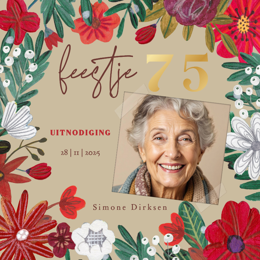 Uitnodigingen - Uitnodiging Feestje 75 Bloemen Botanisch Winter