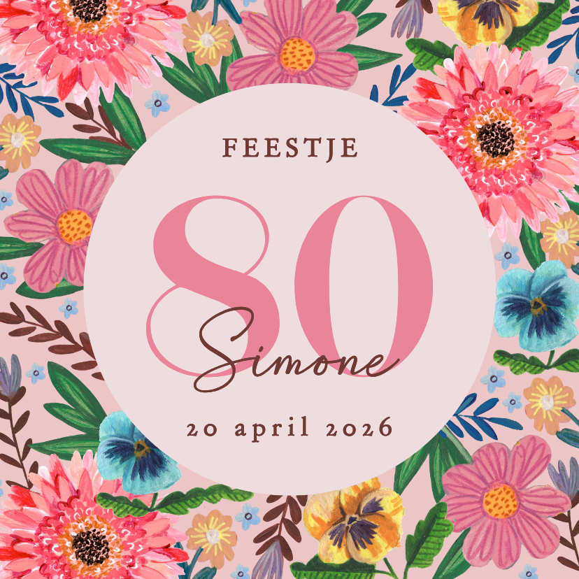 Uitnodiging feestje 80 bloemen botanisch lente - Uitnodigingen Uitnodigingen - Uitnodiging feestje 80 bloemen botanisch lente
