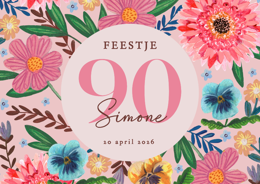 Uitnodigingen - Uitnodiging feestje 90 bloemen botanisch lente