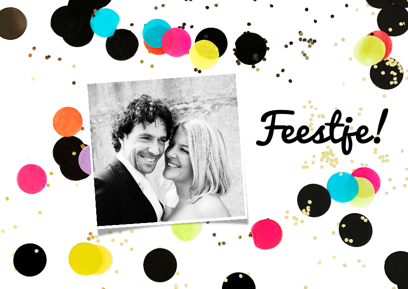 Uitnodiging feestje kleurrijk confetti goud - Uitnodigingen Uitnodigingen - Uitnodiging feestje kleurrijk confetti goud