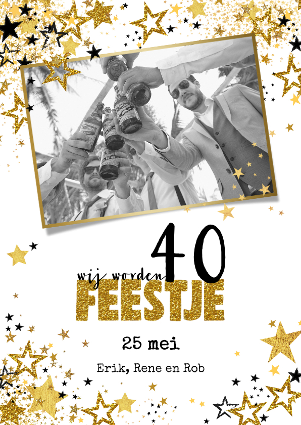 Uitnodigingen - Uitnodiging feestje moderne feestelijke fotokaart  sterren