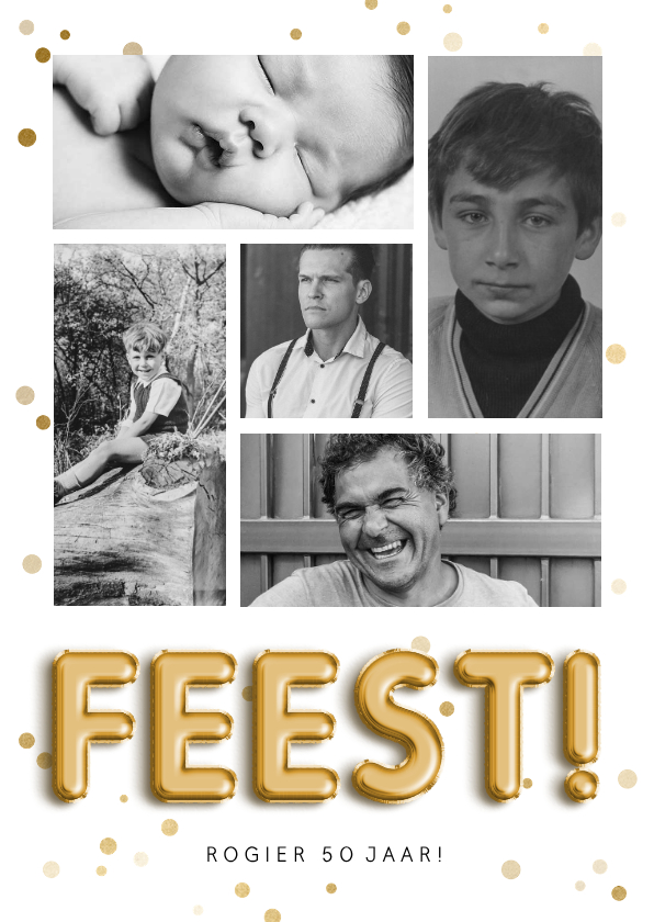 Uitnodiging folieballon feest fotocollage met confetti - Uitnodigingen Uitnodigingen - Uitnodiging folieballon feest fotocollage met confetti