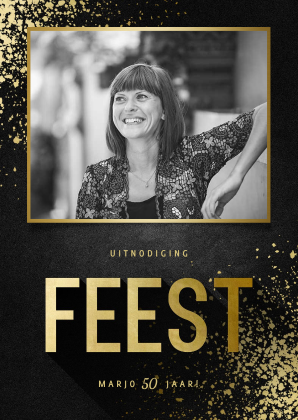 Uitnodiging foto feest goudlook met spetters - Uitnodigingen Uitnodigingen - Uitnodiging foto feest goudlook met spetters