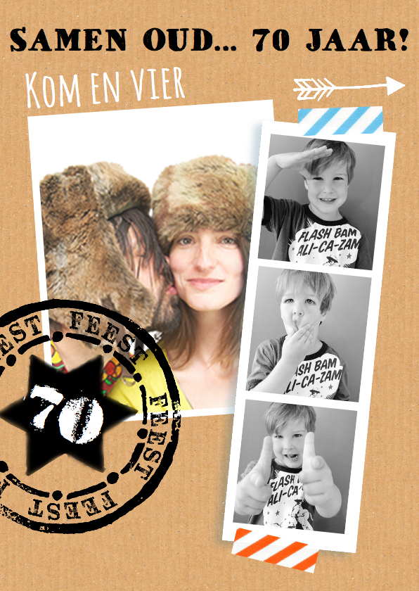 Uitnodiging fotocollage Hoera - Uitnodigingen Uitnodigingen - Uitnodiging fotocollage Hoera