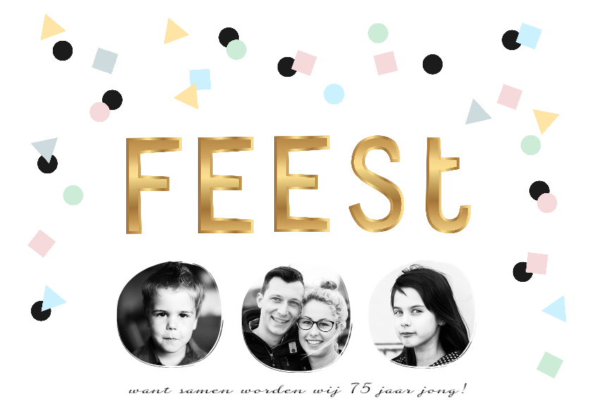 Uitnodiging fotocollage verjaardag feest confetti - Uitnodigingen Uitnodigingen - Uitnodiging fotocollage verjaardag feest confetti