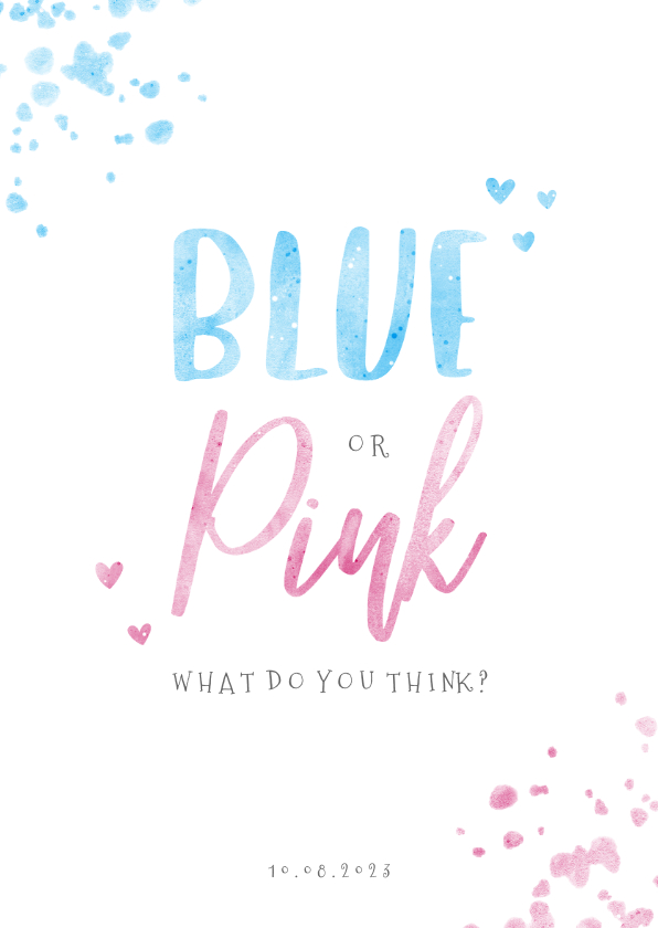 Uitnodigingen - Uitnodiging gender reveal blue or pink confetti