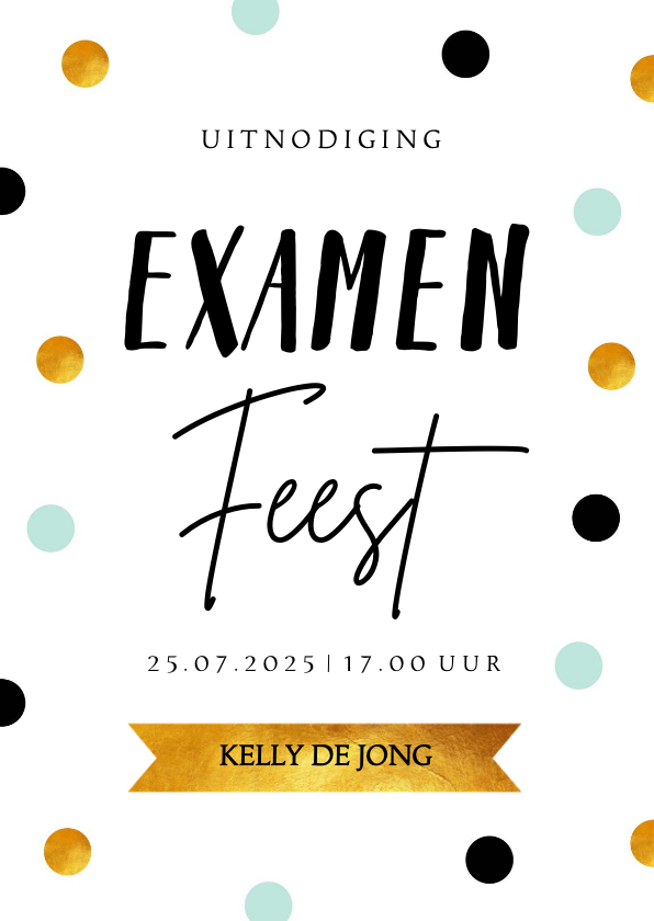 Uitnodigingen - Uitnodiging geslaagd feest confetti goudlook