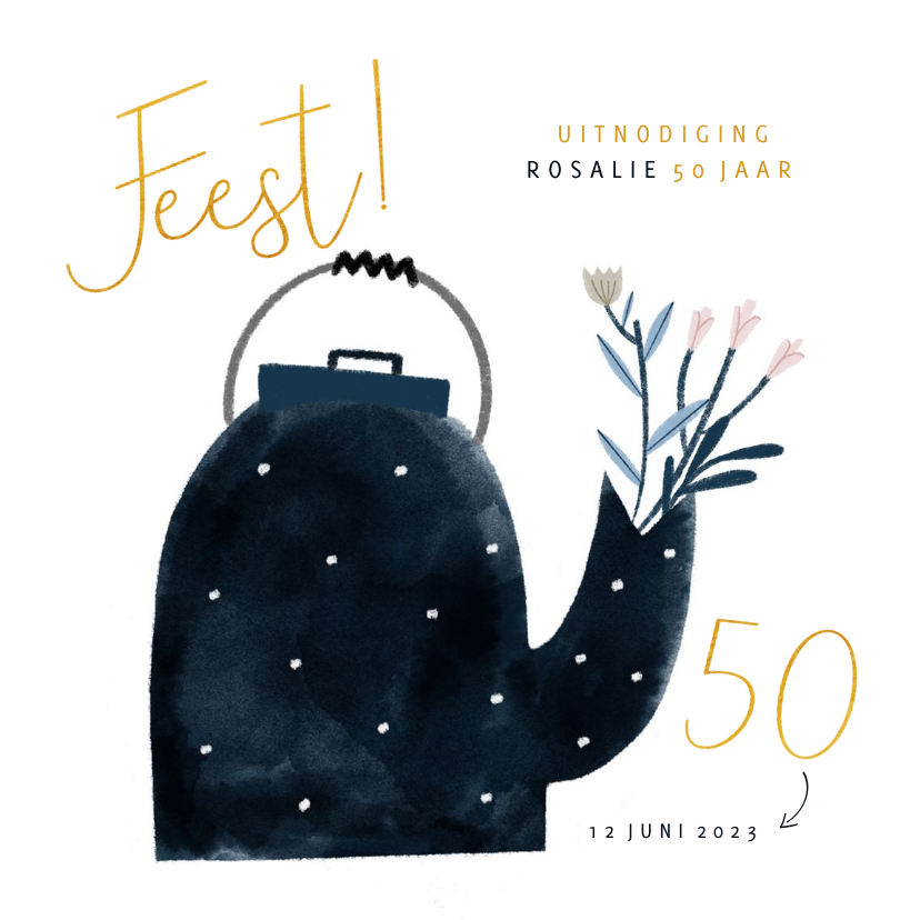 Uitnodigingen - Uitnodiging gouden 50e verjaardagsfeest en illustratie