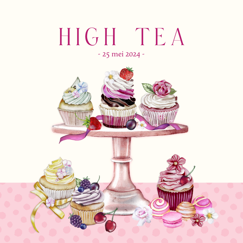 Uitnodigingen - Uitnodiging high tea cupcakes