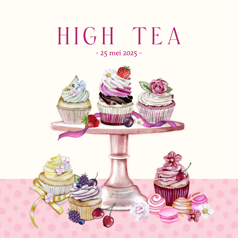 Uitnodigingen - Uitnodiging high tea cupcakes