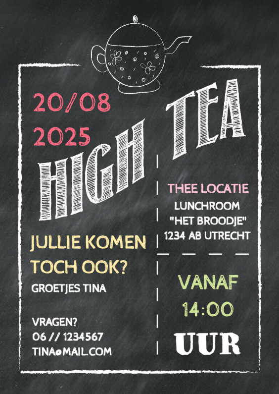 Uitnodiging High Tea krijt - DH - Uitnodigingen Uitnodigingen - Uitnodiging High Tea krijt - DH
