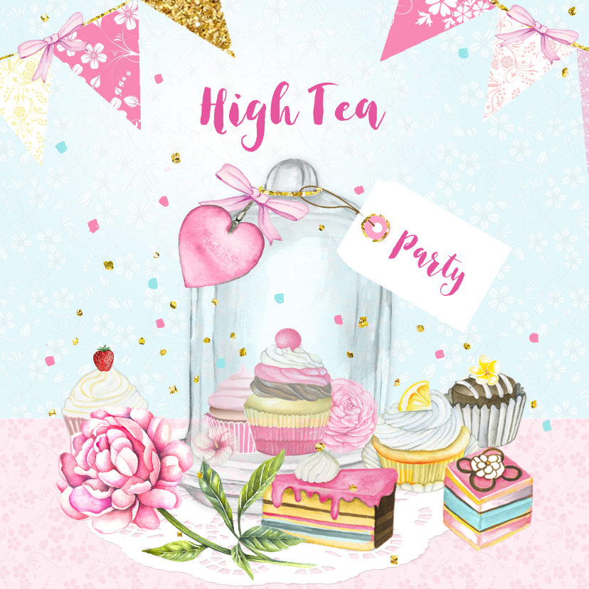 Uitnodigingen - Uitnodiging High Tea stolp taartjes