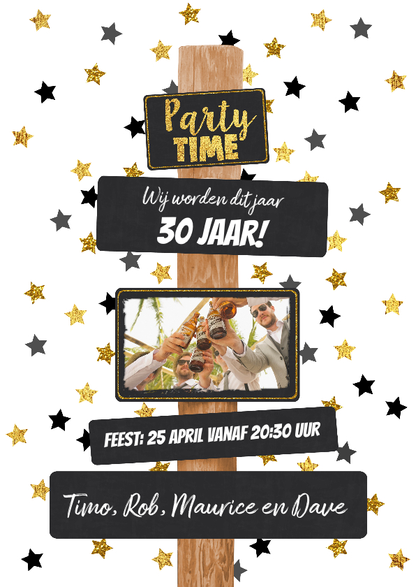 Uitnodigingen - Uitnodiging hippe feestelijke kaart met paal en krijtborden