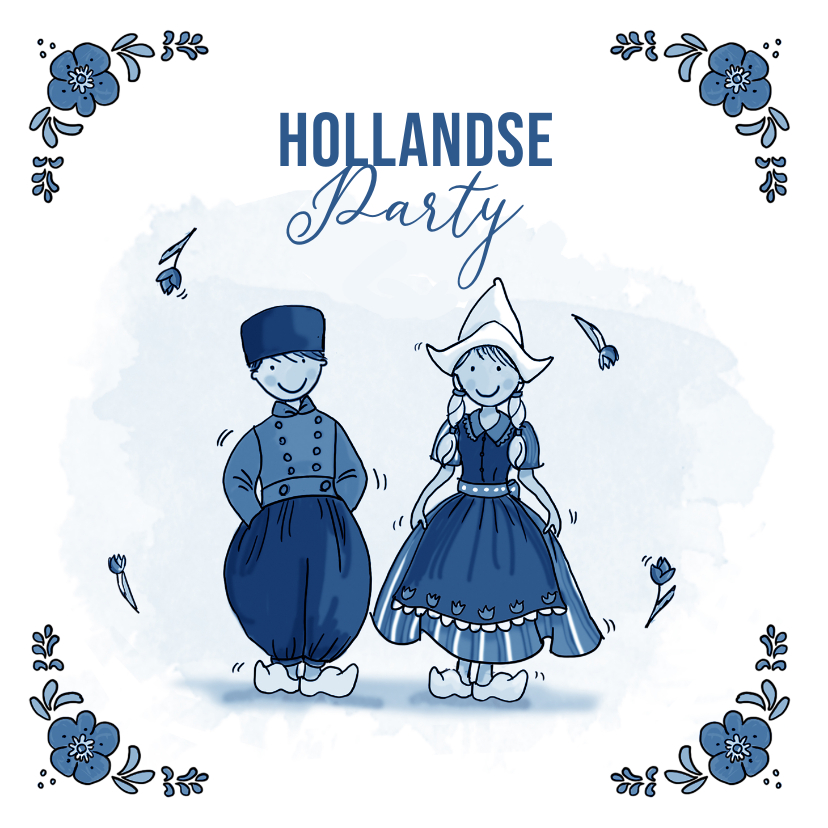 Uitnodigingen - Uitnodiging Hollands feestje delftsblauw 