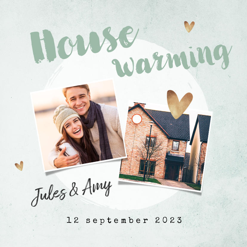 Uitnodigingen - Uitnodiging housewarming groen goud plantje foto's