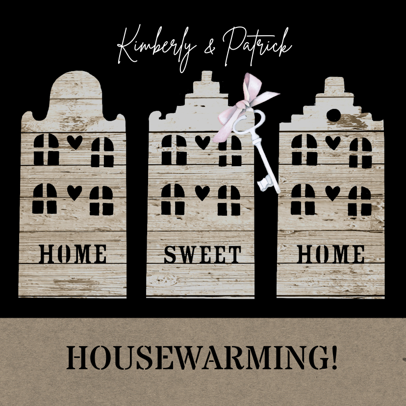 Uitnodiging housewarming houten huisjes - Uitnodigingen Uitnodigingen - Uitnodiging housewarming houten huisjes