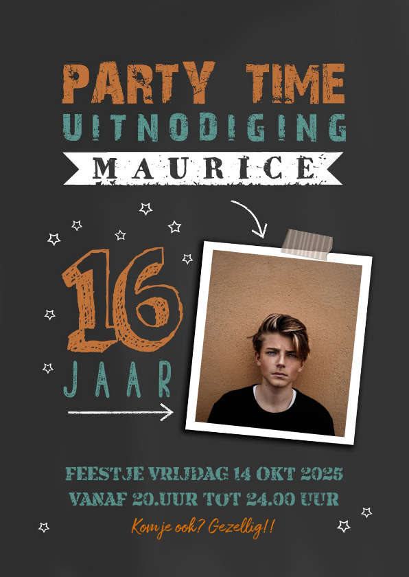 Uitnodigingen - Uitnodiging jongen 16 jaar 