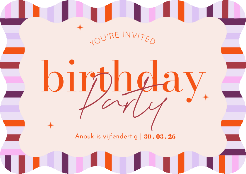 Uitnodigingen - Uitnodiging kleurrijke rand in wave vorm verjaardag