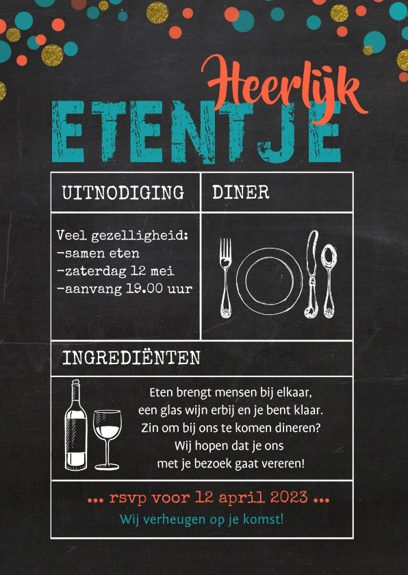 Uitnodiging krijtbord etentje - Uitnodigingen Uitnodigingen - Uitnodiging krijtbord etentje