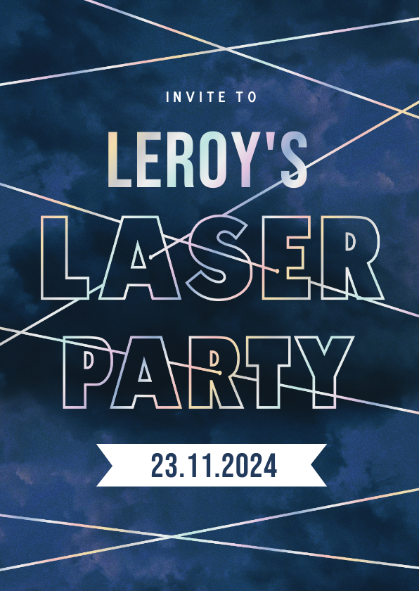 Uitnodigingen - Uitnodiging lasergamen feestje met holografische foliedruk
