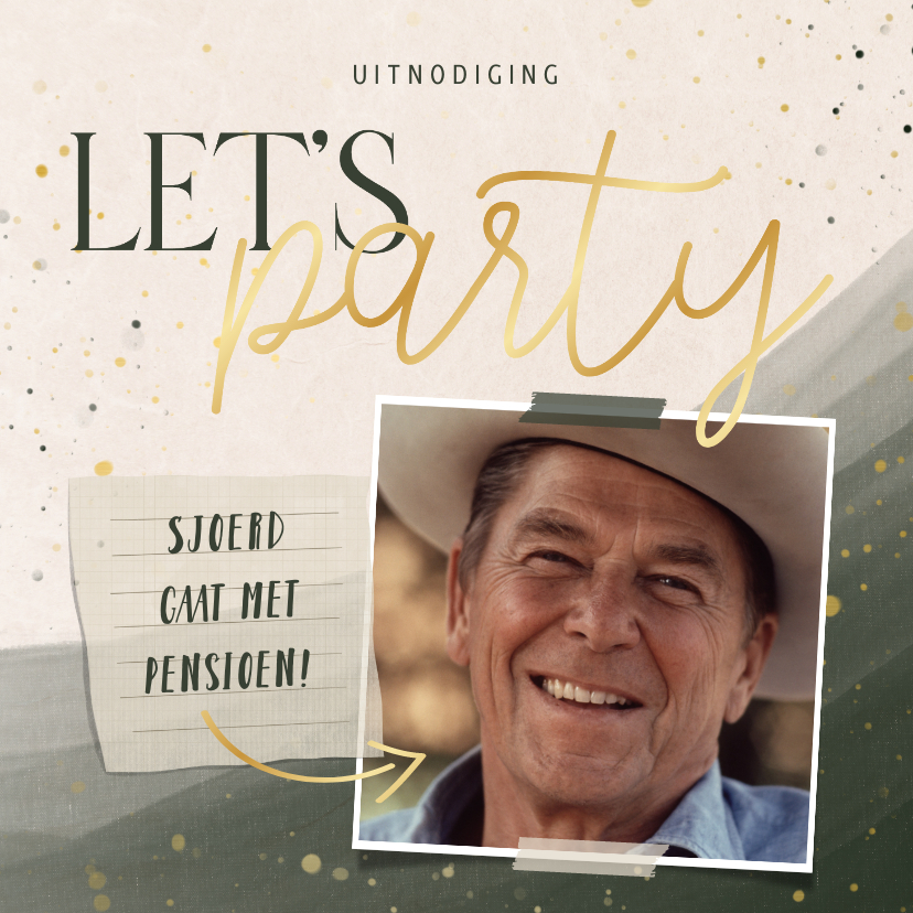 Uitnodigingen - Uitnodiging let's party pensioenfeest groen