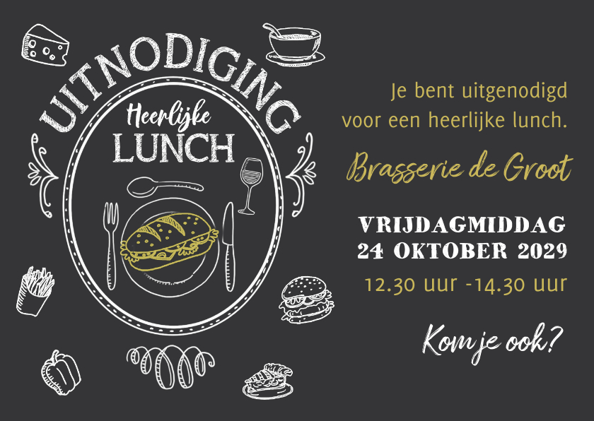 Uitnodigingen - Uitnodiging lunch krijtbord 