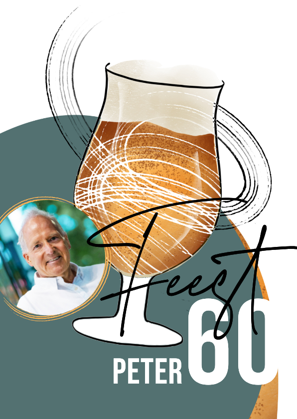 Uitnodiging man 60 met glas bier met patroon en foto - Uitnodigingen Uitnodigingen - Uitnodiging man 60 met glas bier met patroon en foto
