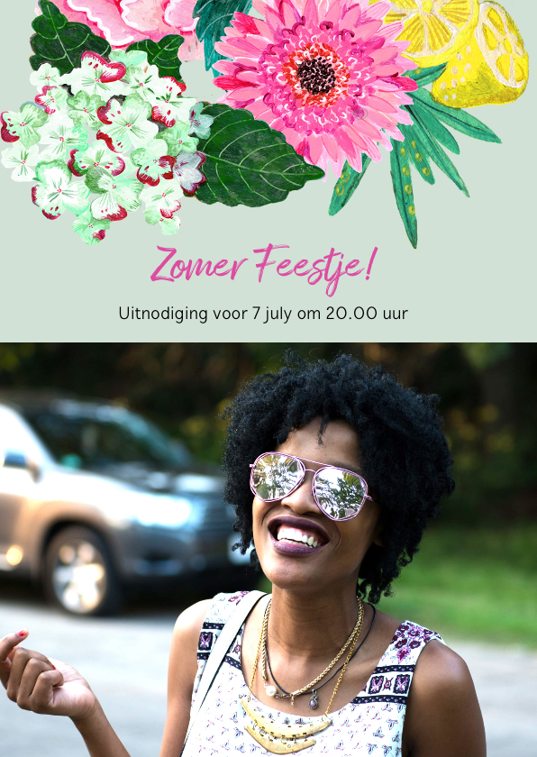 Uitnodiging met Bloemen en fruit voor een zomers feestje - Uitnodigingen Uitnodigingen - Uitnodiging met Bloemen en fruit voor een zomers feestje