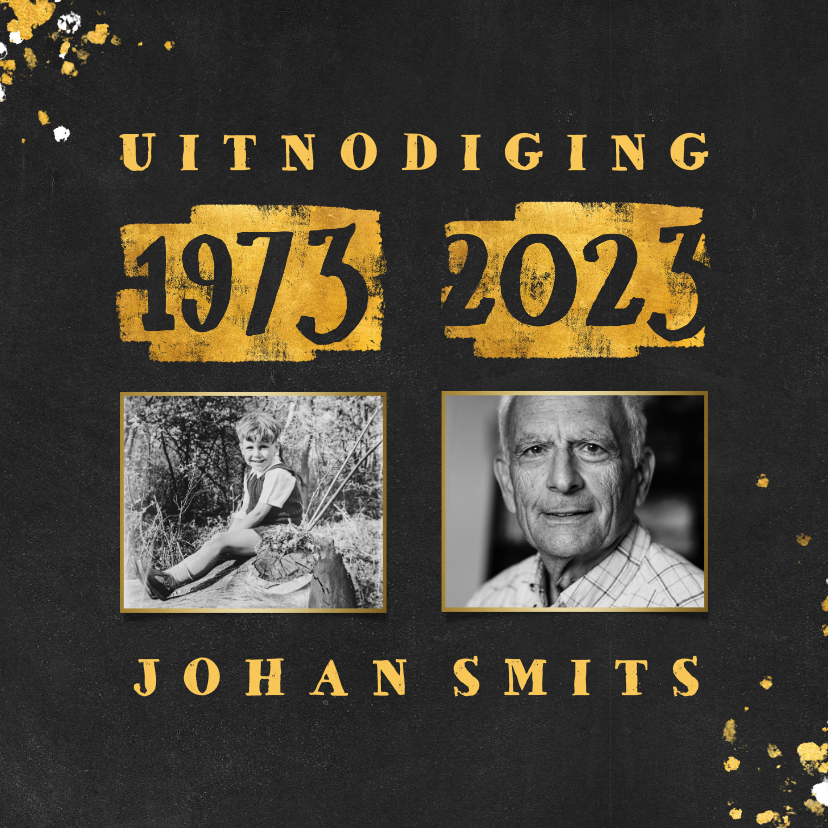 Uitnodigingen - Uitnodiging met foto en goudlook 1973/2023
