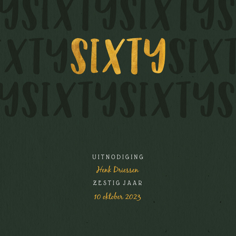 Uitnodiging met gouden sixty en papierlook stijlvol - Uitnodigingen Uitnodigingen - Uitnodiging met gouden sixty en papierlook stijlvol