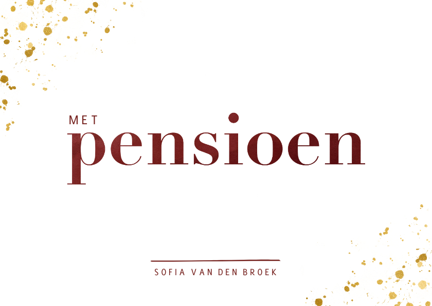 Uitnodigingen - Uitnodiging met pensioen in waterverf met goud spetters