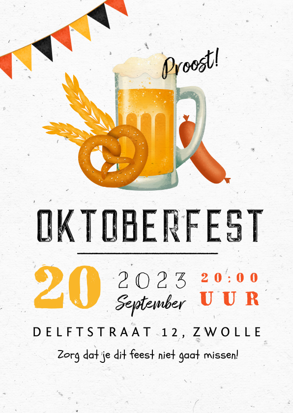 Uitnodigingen - Uitnodiging Oktoberfest duits bier vlaggen pretzel worst